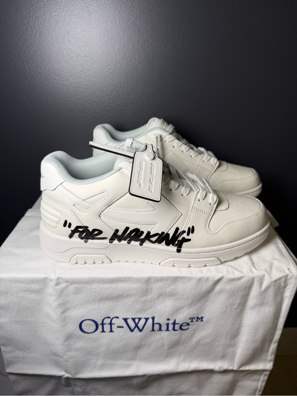 Off-White White Leather Low-Top Sneakers with Black Script Tag
